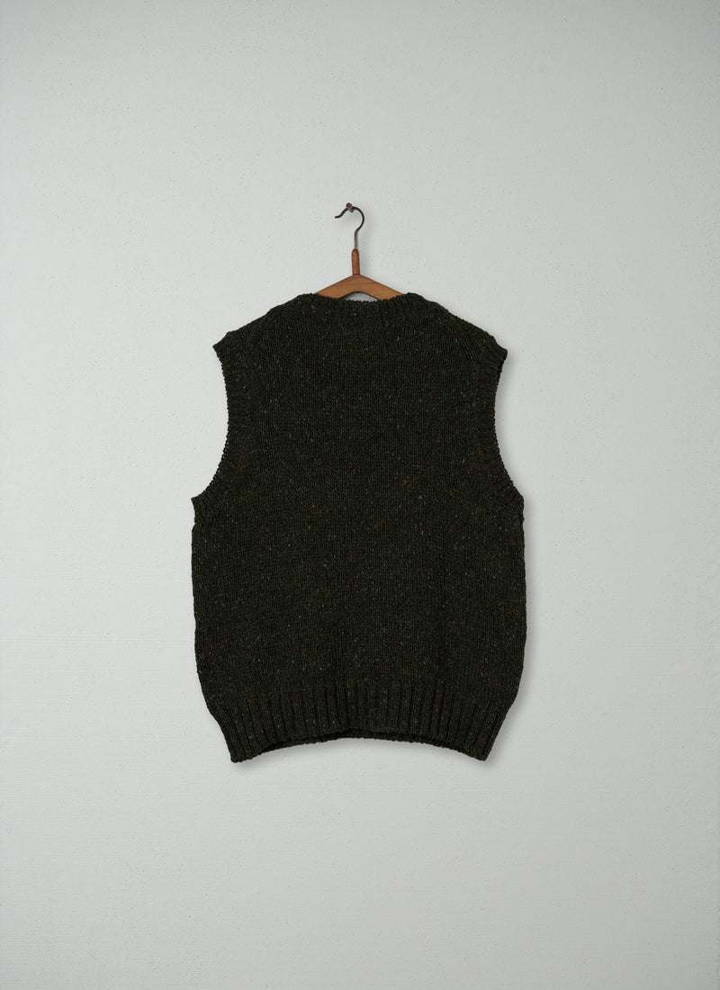 Reworn Donegal Knitted Tank Size M (003) | Khaki