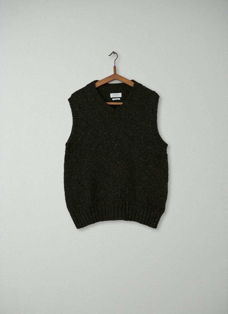 Reworn Donegal Knitted Tank Size M (003) | Khaki