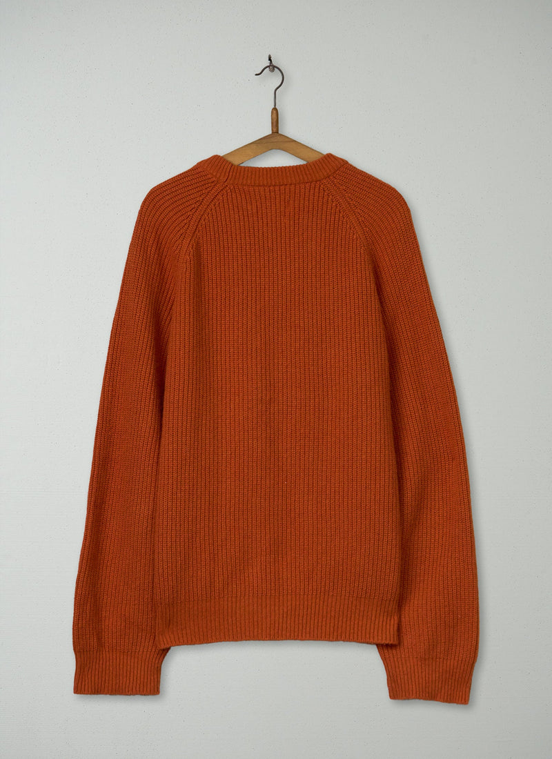 Reworn Mens Fisherman Rib Sweater Size L (025) | Pumpkin