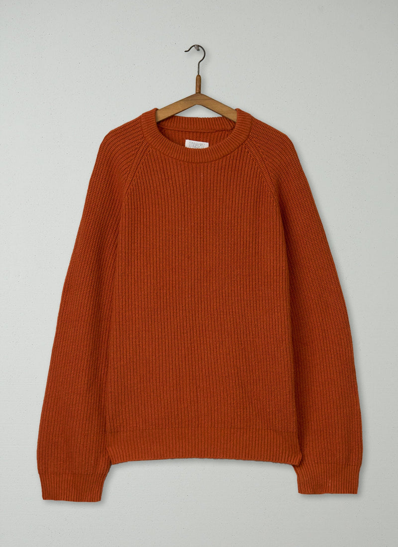 Reworn Mens Fisherman Rib Sweater Size L (025) | Pumpkin