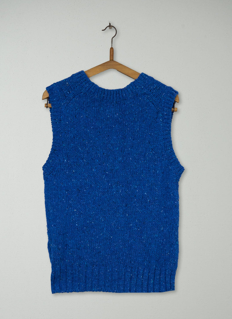 Reworn Donegal Wool Knitted Tank Size XS (017) | Neptune Blue
