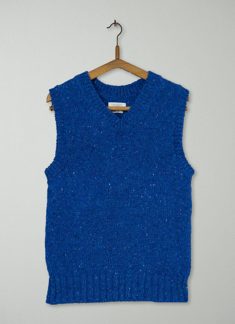 Reworn Donegal Wool Knitted Tank Size XS (017) | Neptune Blue