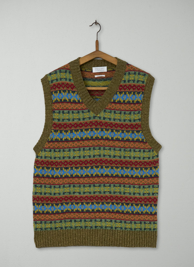 Reworn Mens Fair Isle Tank Size M (042) | Multi