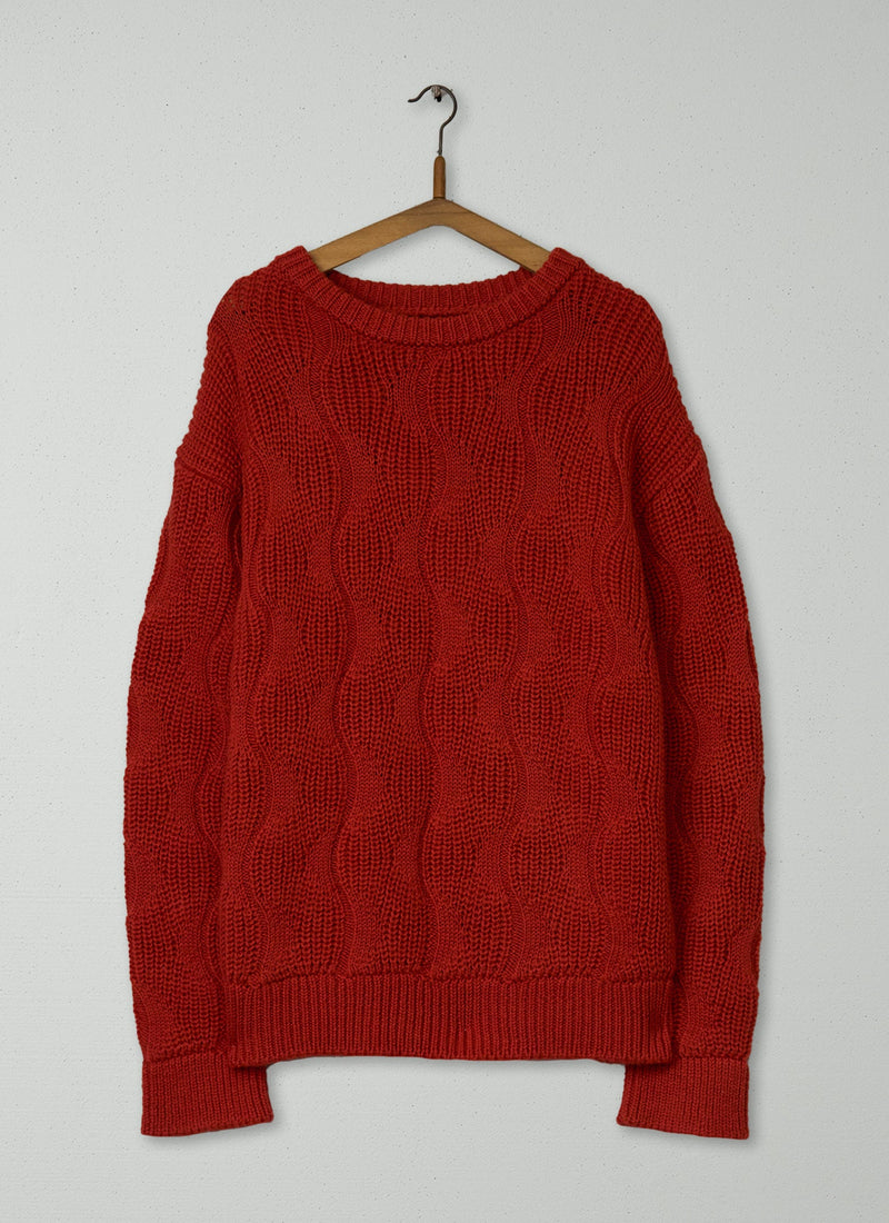 Reworn Mens Ribbed Wool Sweater Size M (030) | Tangerine