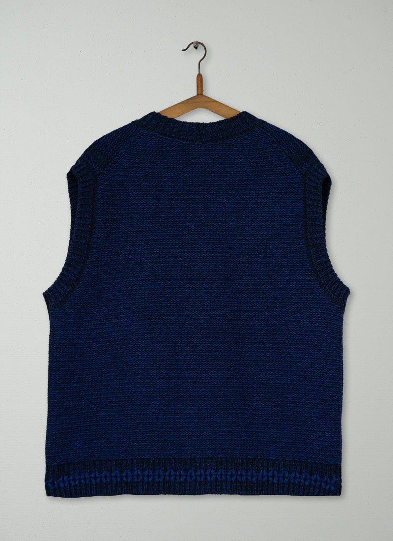 Reworn Mens Hand Embellished Tank Size M (038) | Blue Multi