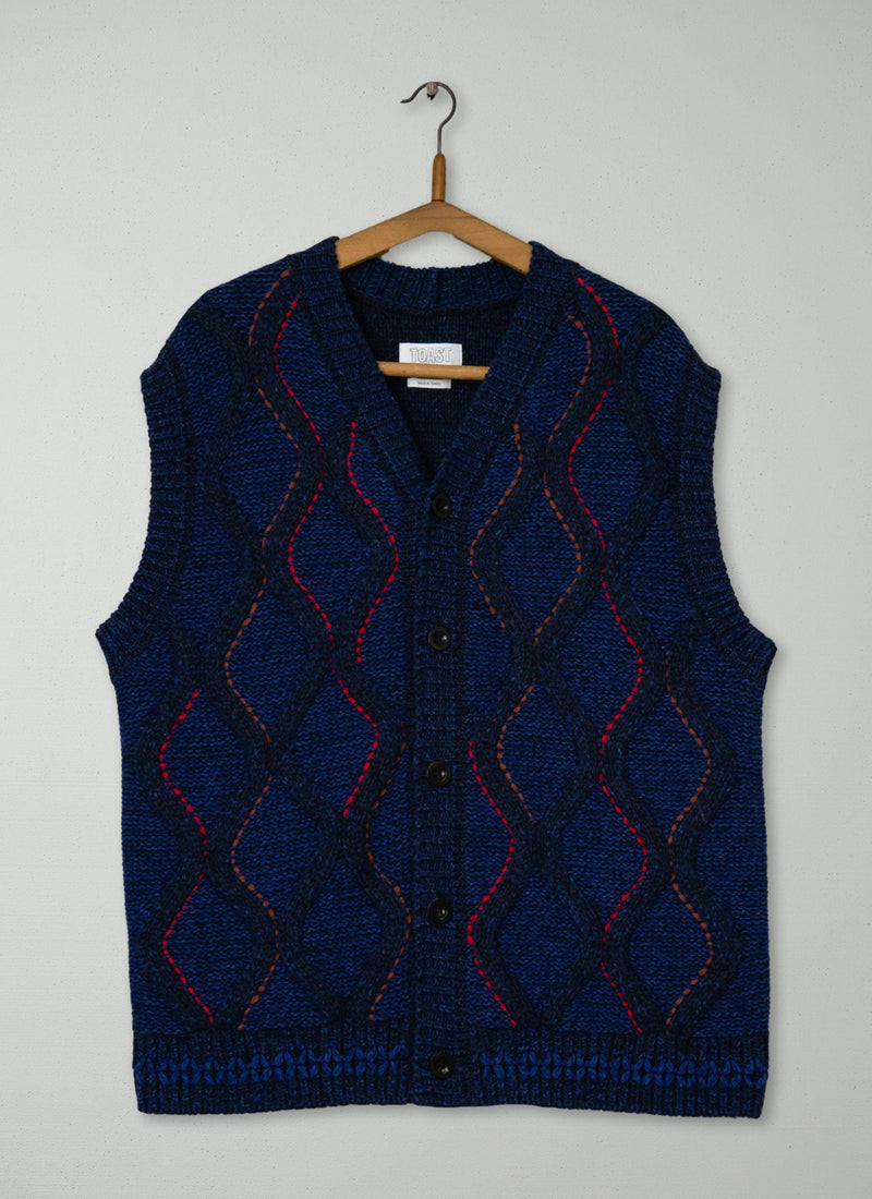 Reworn Mens Hand Embellished Tank Size M (038) | Blue Multi