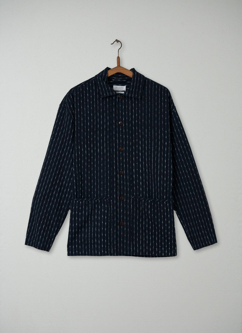 Reworn Mens Ikat Lounge Shirt Size S (001) | Slate/Ecru