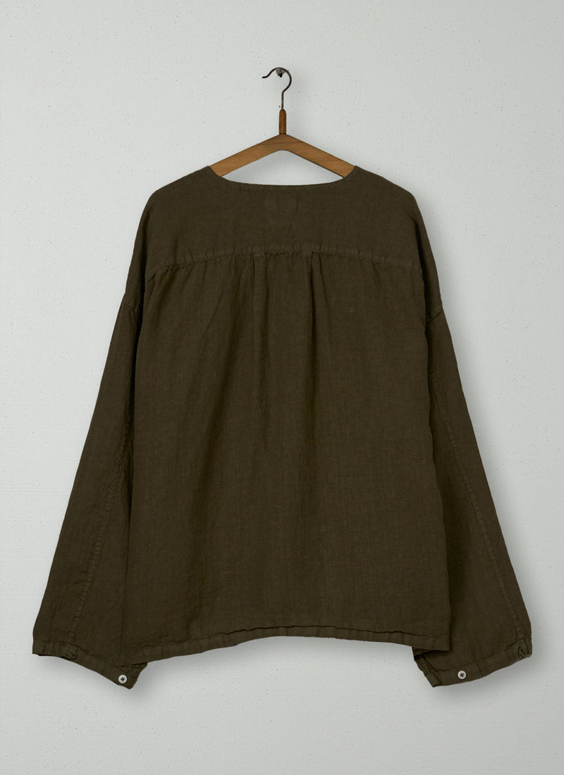 Reworn Mens Linen Shirt Size L (035) | Pear