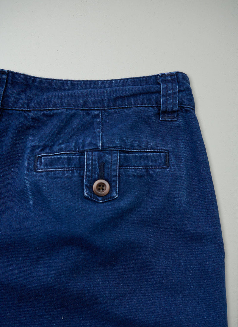 Reworn Mens Pleat Trousers Size L (065) | Indigo