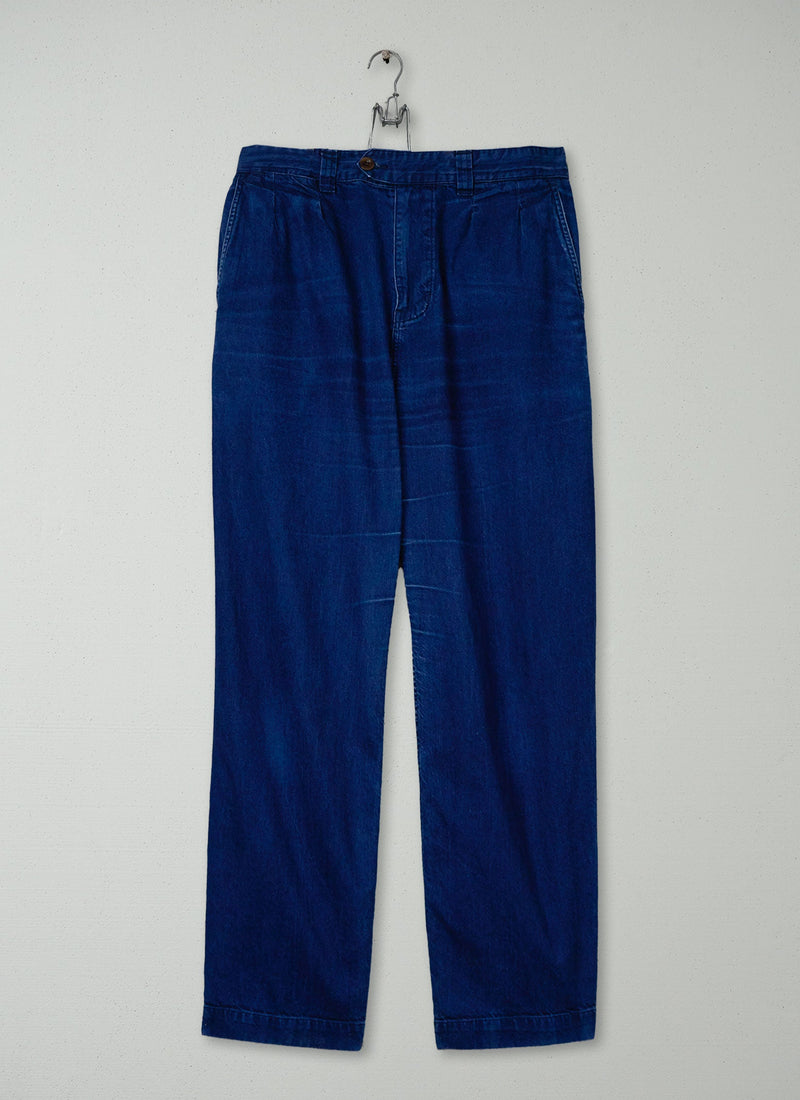 Reworn Mens Pleat Trousers Size L (065) | Indigo