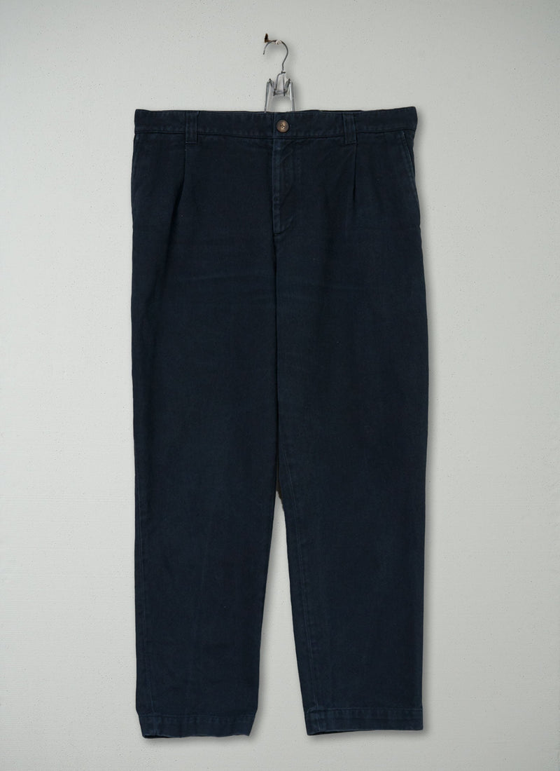 Reworn Mens Cotton Simgle Pleat Trousers Szie XL (017) | Navy