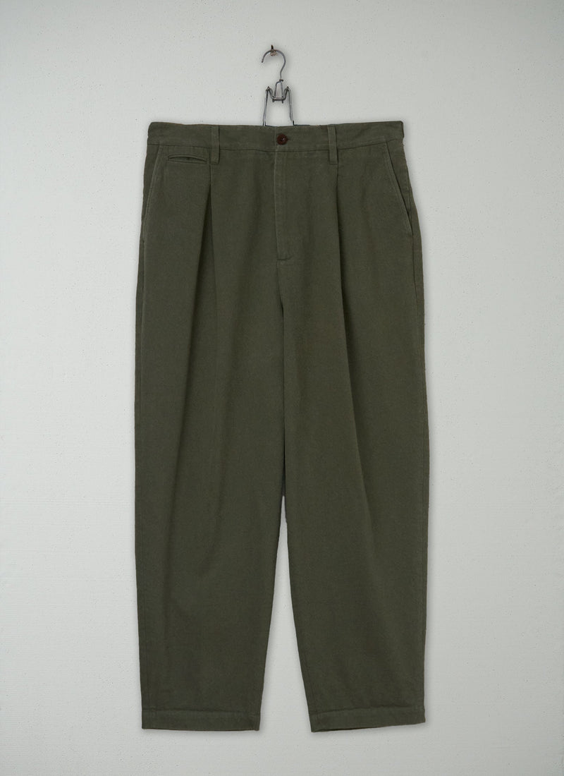 Reworn Mens Pleat Tapered Trousers Size XL (035) | Olive