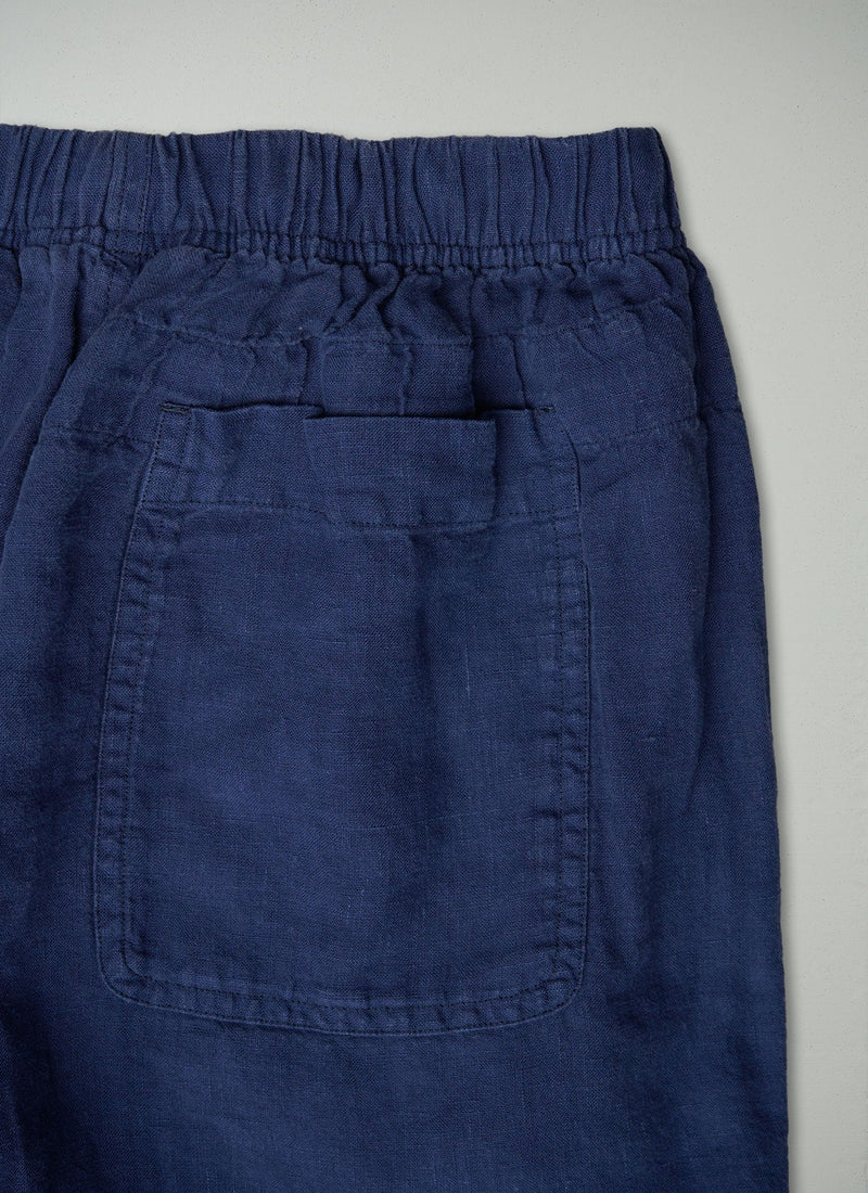 Reworn Mens Linen Shorts Size M (010) | Dark Indigo
