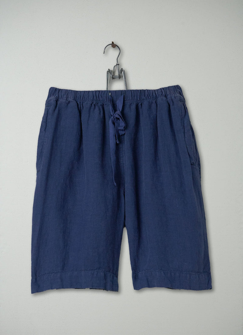 Reworn Mens Linen Shorts Size M (010) | Dark Indigo