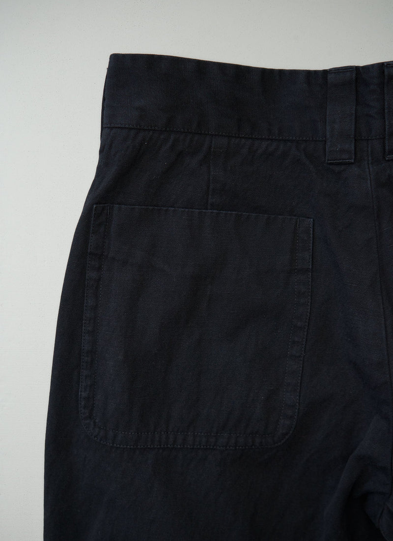 Reworn Mens Cotton Linen Pleat Trousers Size 32 (081) | Navy