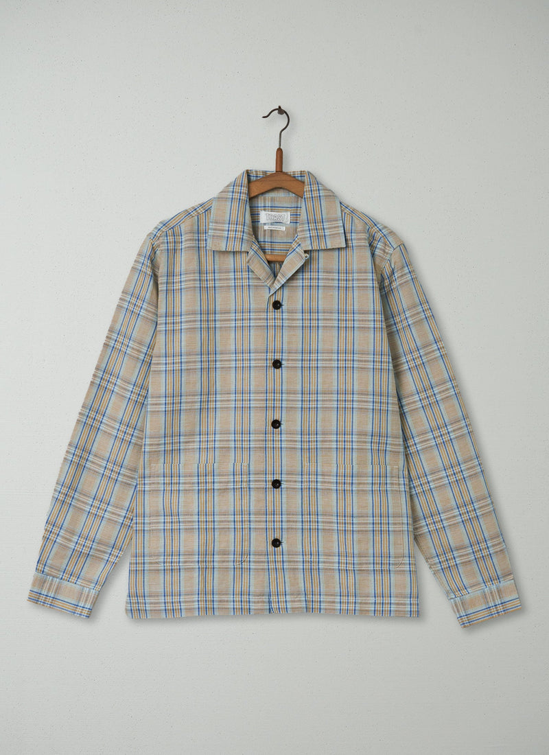 Reworn Mens Check Shirt Size M (006) | Ochre/Blue