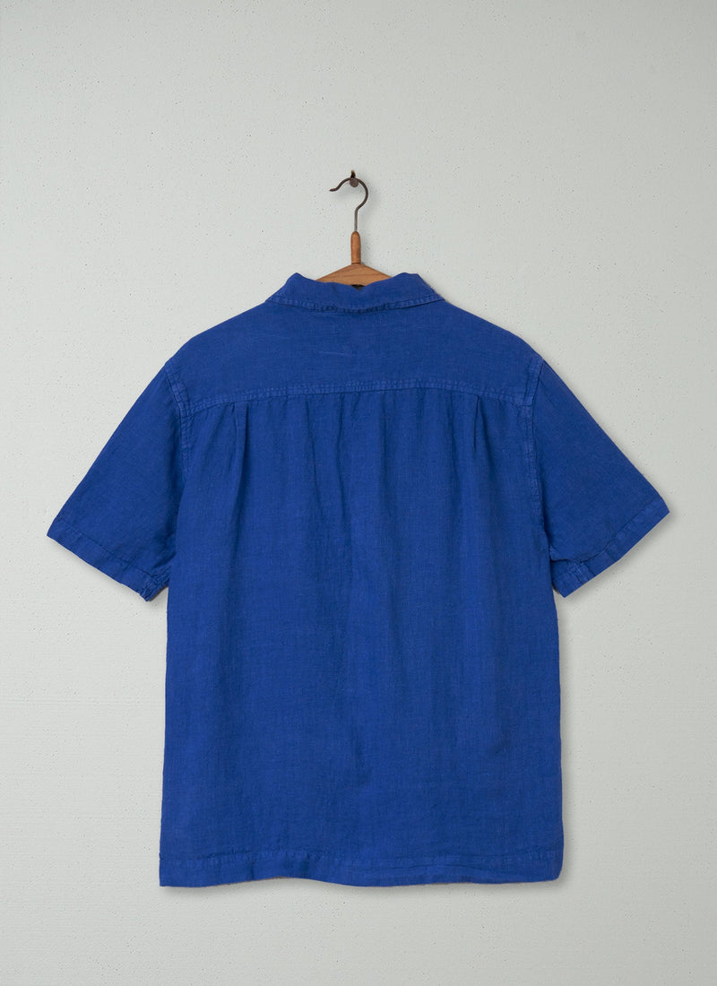 Reworn Mens Linen Short Sleeve Shirt Size L (008) | Cobalt