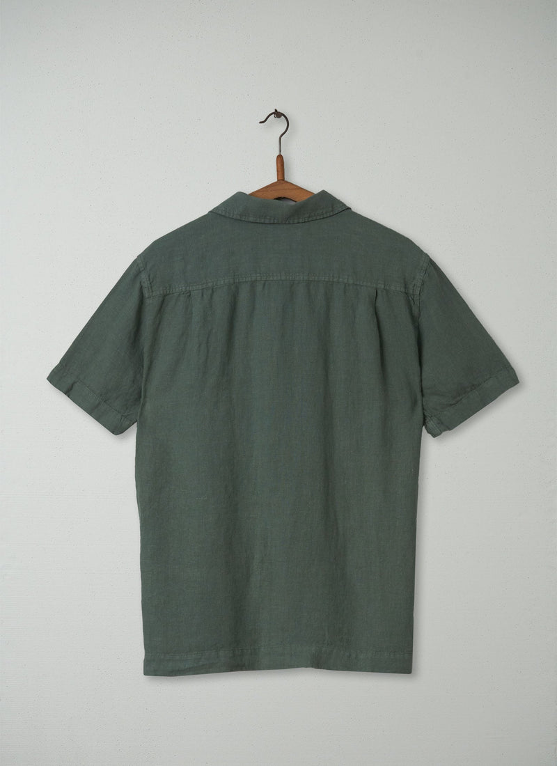 Reworn Mens Linen Short Sleeve Shirt Size M (005) | Sage