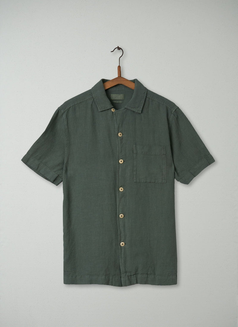 Reworn Mens Linen Short Sleeve Shirt Size M (005) | Sage