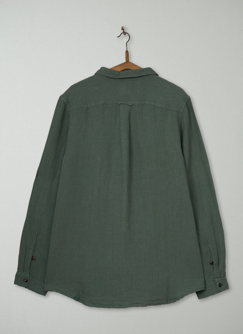 Reworn Loop Button Linen Shirt Size L (063) | Sage