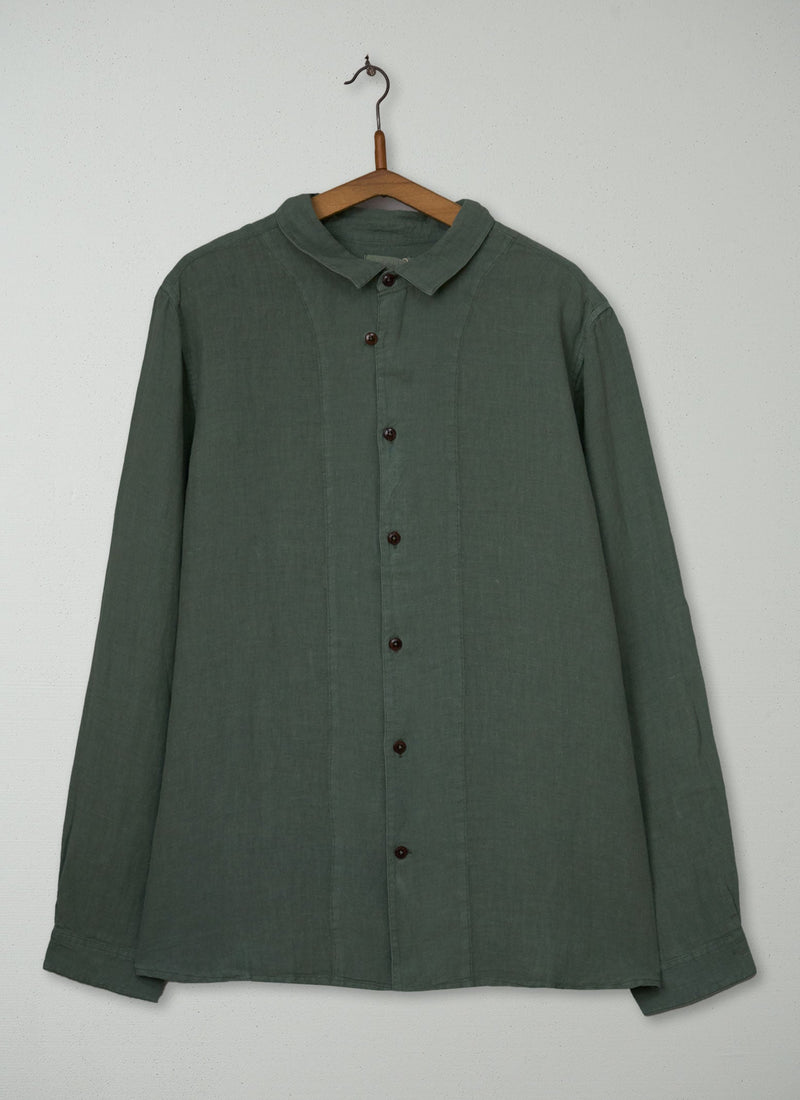Reworn Loop Button Linen Shirt Size L (063) | Sage