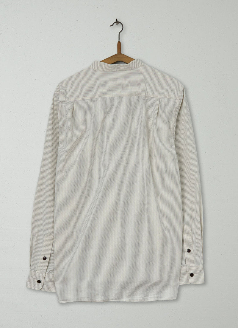 Reworn Grandad Collar Stripe Shirt Size M (021) | Multi