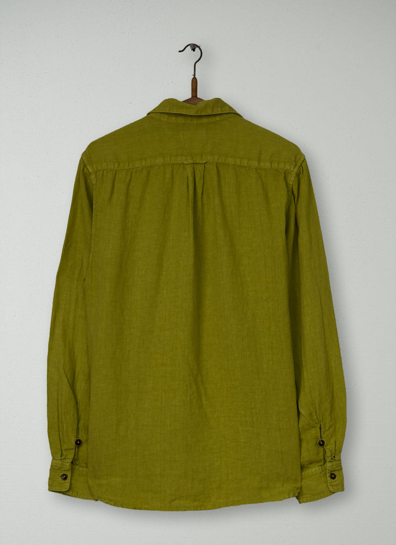 Reworn Mens Linen Shirt Size S (033) | Olivine