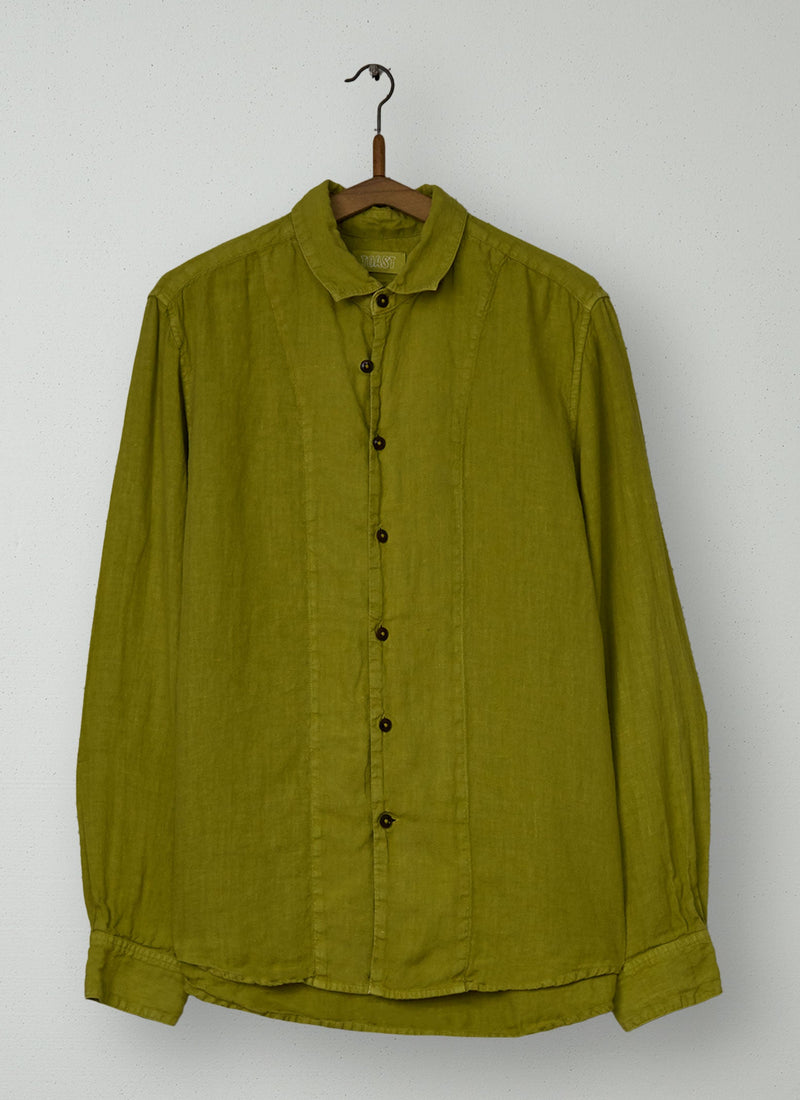 Reworn Mens Linen Shirt Size S (033) | Olivine