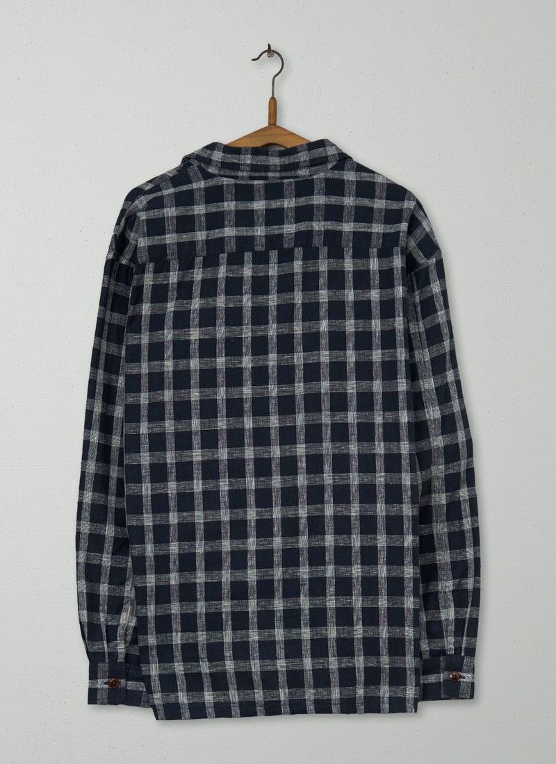 Reworn Mens Cotton Linen Check Shirt Size M (026) | Slate