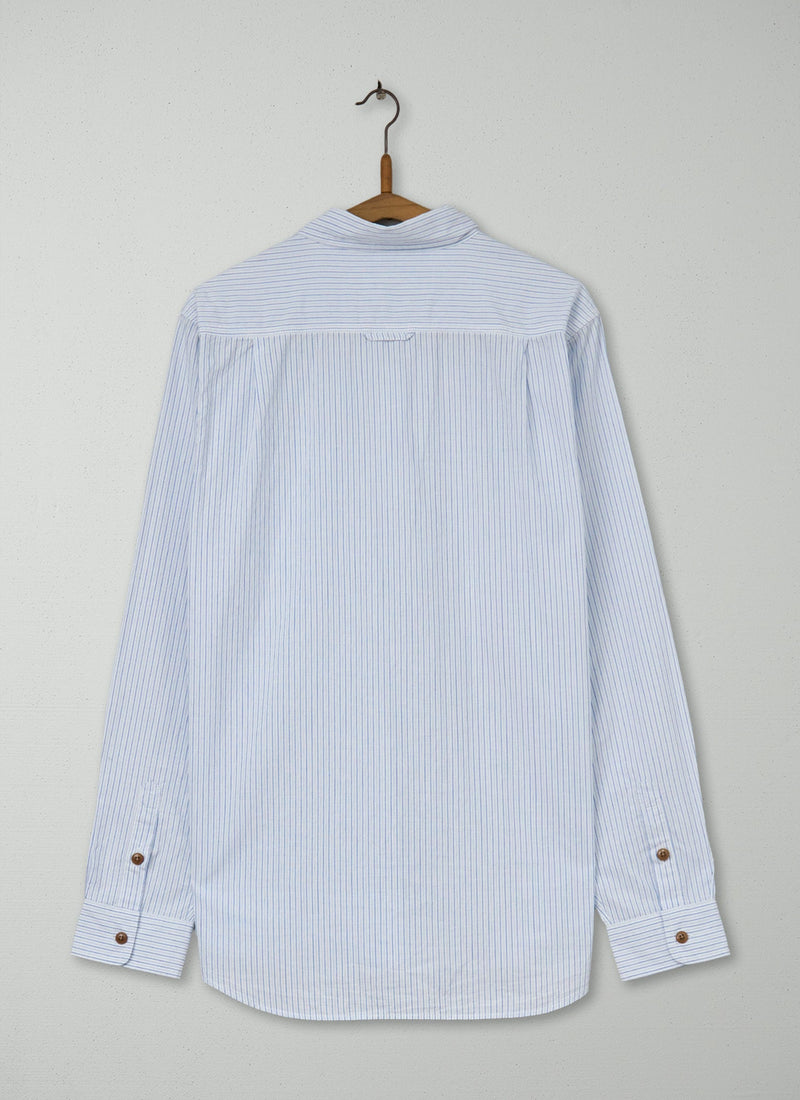 Reworn Mens Cotton Stripe  Shirt Size M (027) | Ecru/Blue