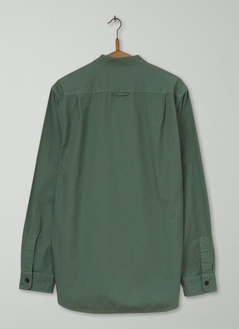 Reworn Mens Grandad Collar Shirt Size M (023) | Olive