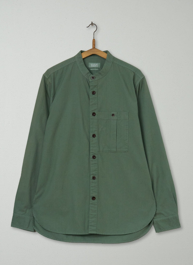 Reworn Mens Grandad Collar Shirt Size M (023) | Olive