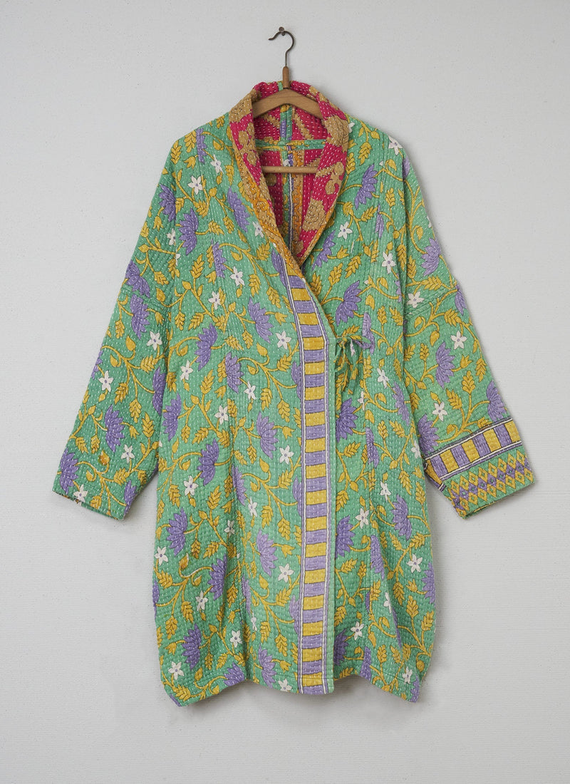 Reworn Kantha Gown Size L (002) | Greens