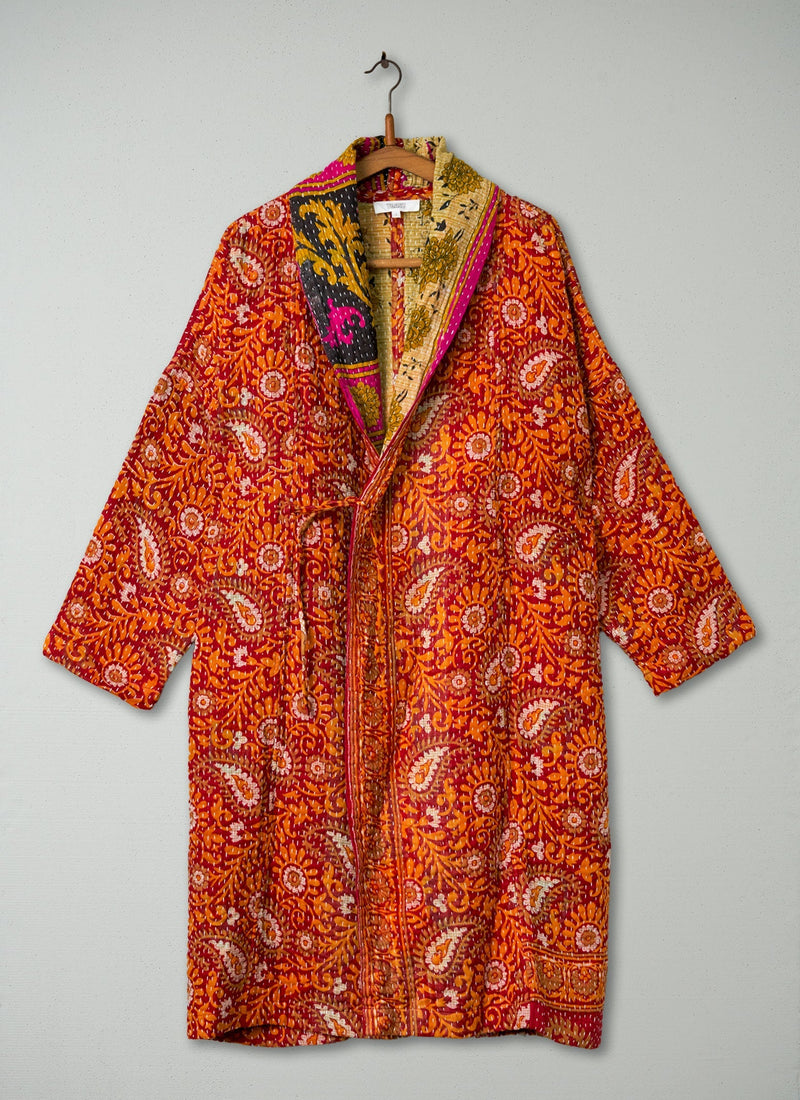Reworn Reversible Kantha Gown Size S (011) | Reds