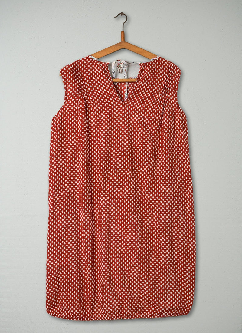 Reworn Print Cotton Nightie Size M (025) | Madder Red