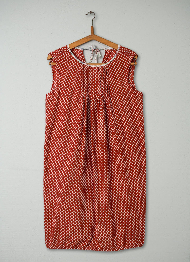 Reworn Print Cotton Nightie Size M (025) | Madder Red