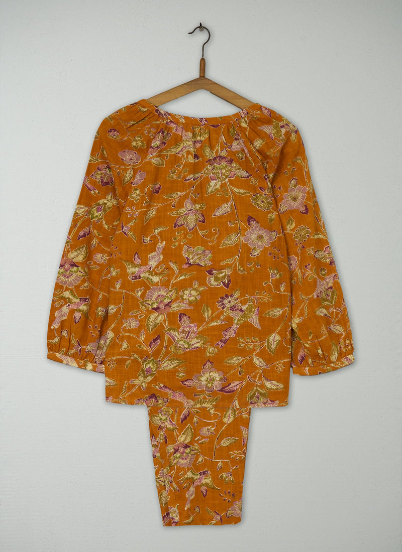 Reworn Ukiyo Print Pyjamas Size XS (151) | Dusty Orange