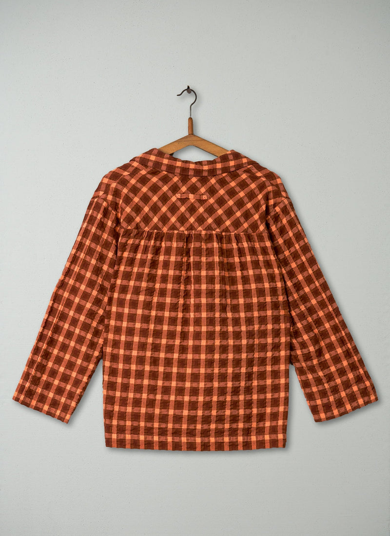 Reworn Seersucker Check PJ Top Size L (183) | Russet Red