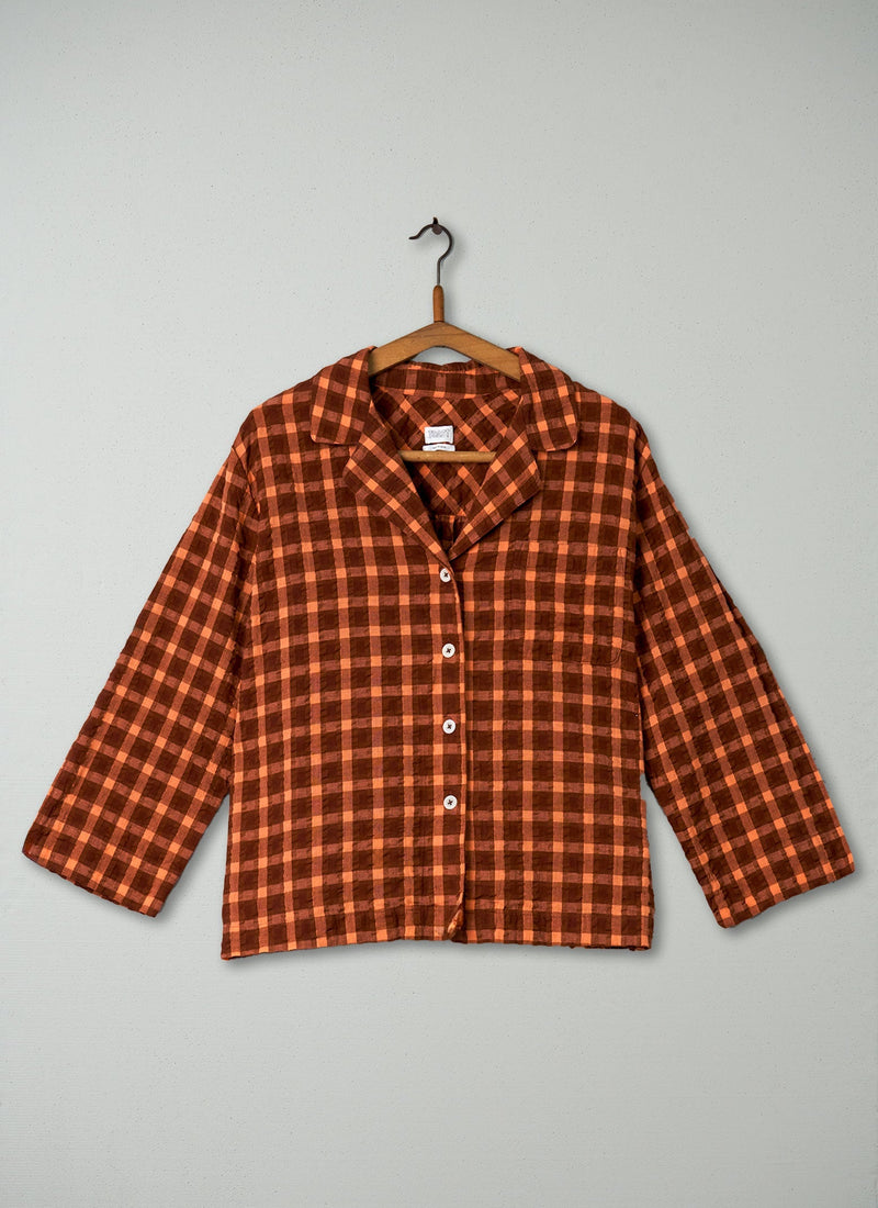 Reworn Seersucker Check PJ Top Size L (183) | Russet Red