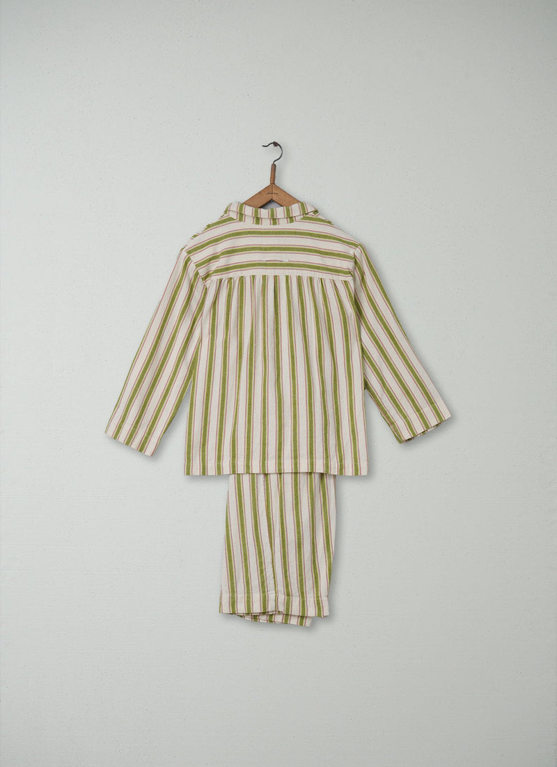 Reworn Cotton Flannel Pyjamas Size S (008) | Ecru/Olive