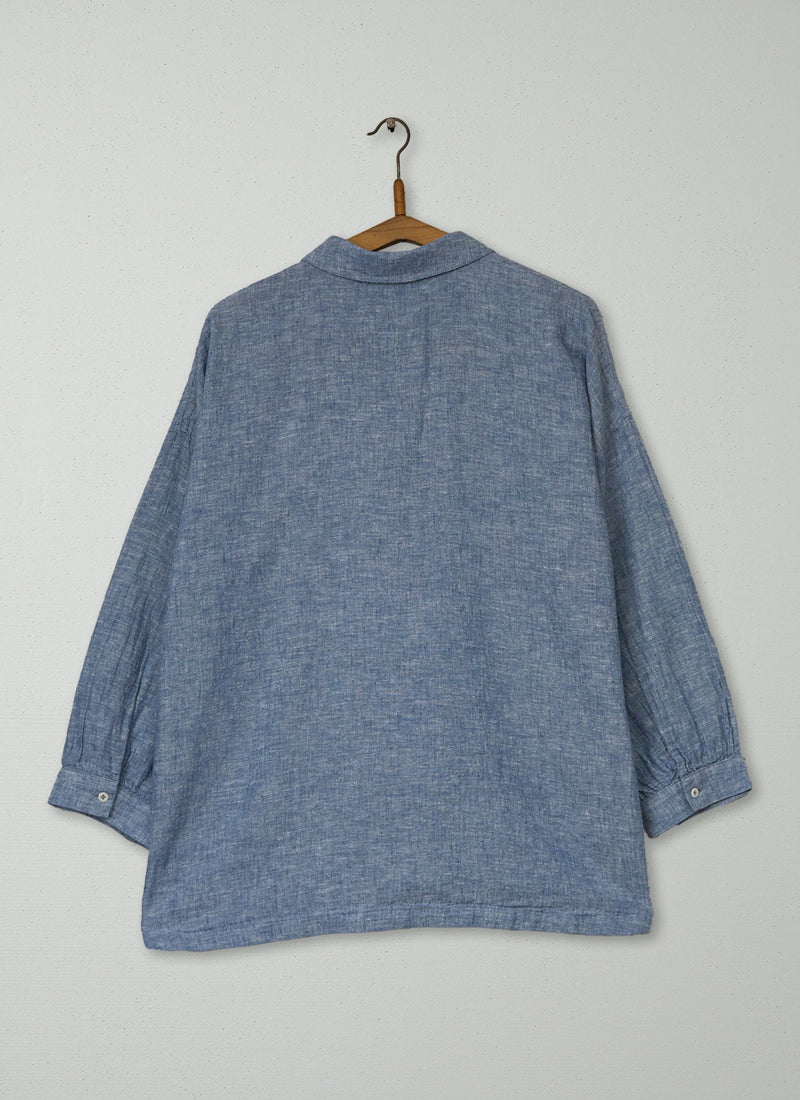 Reworn Linen Cotton Lounge Top Size L (941) | Dusty Blue