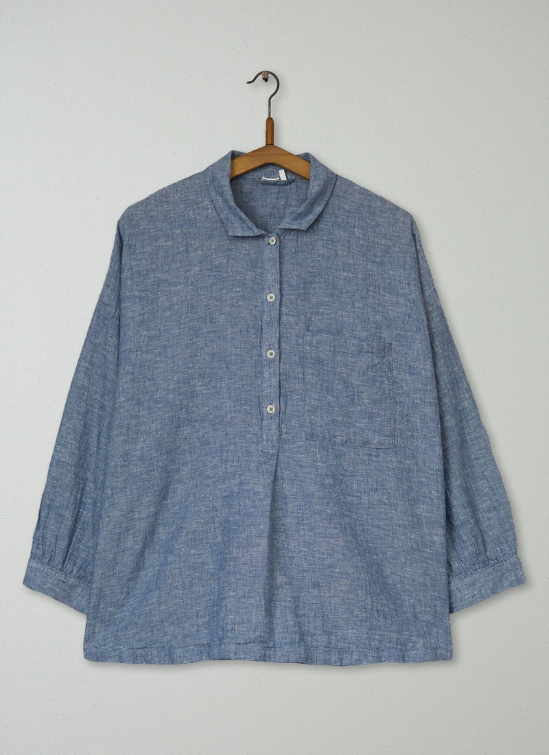 Reworn Linen Cotton Lounge Top Size L (941) | Dusty Blue