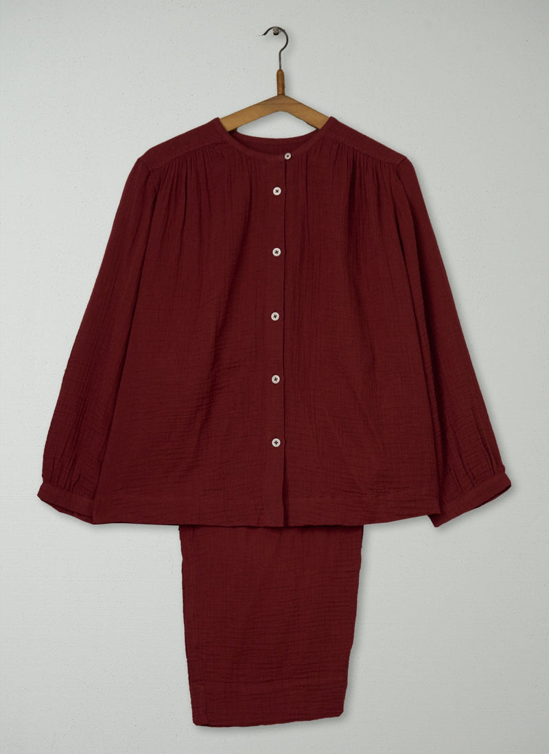 Reworn Crinkle Cotton Pyjamas Size M (259) | Deep Berry
