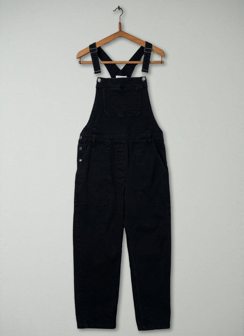 Reworn Black Denim Dungarees Size 12 (1068) | Black