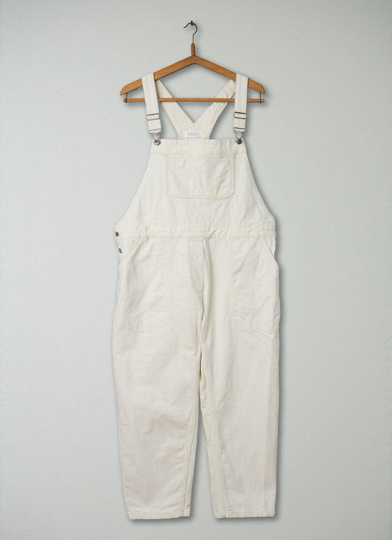 Reworn Ecru Denim Dungarees Size 12 (213) | Ecru