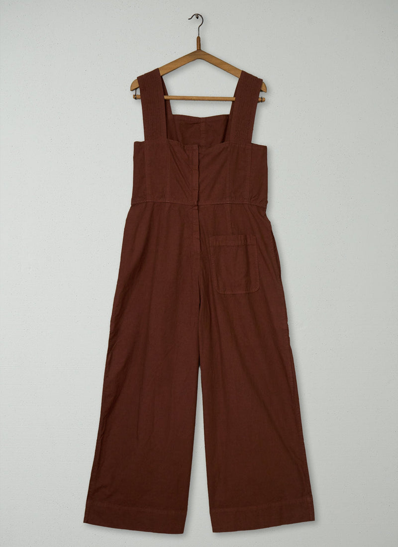 Reworn Cotton Linen Jumpsuit Size 14 (1039) | Brown Ochre