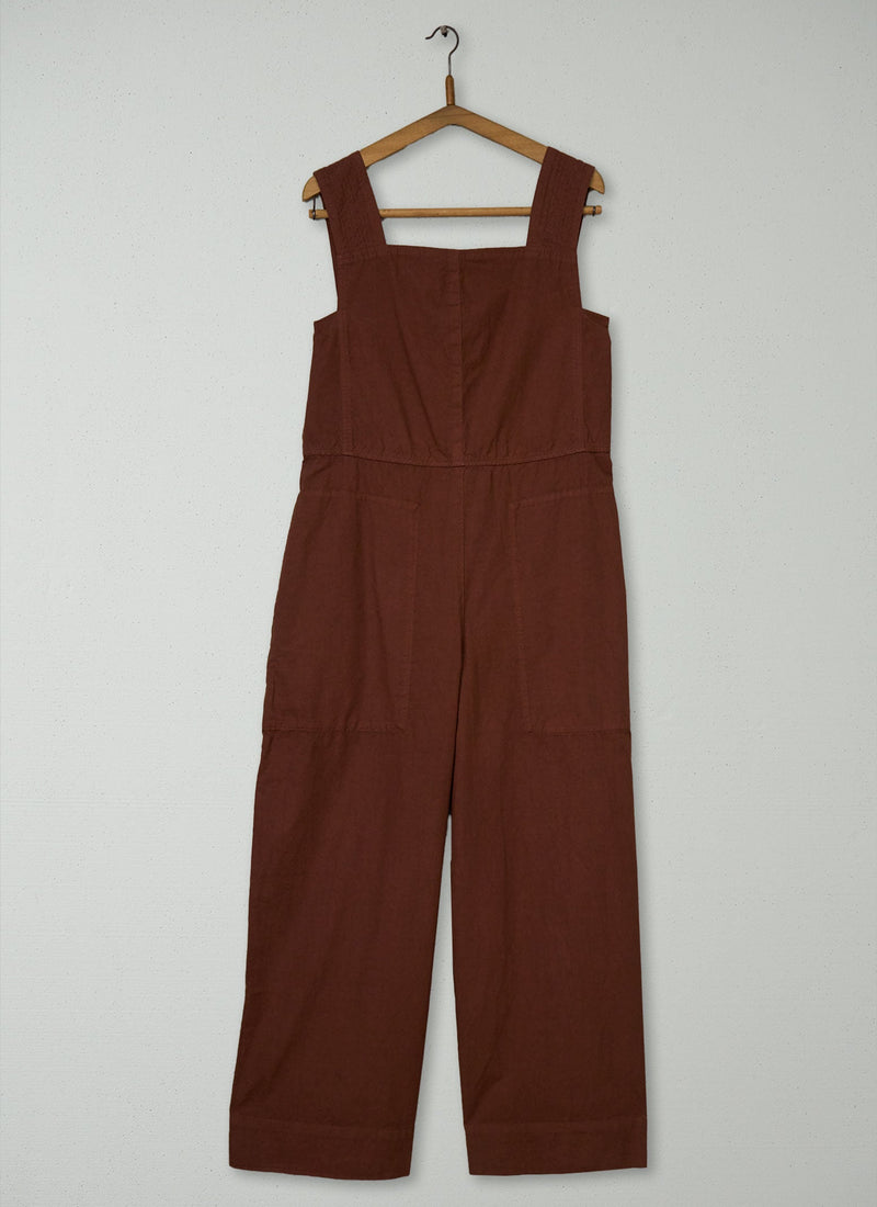 Reworn Cotton Linen Jumpsuit Size 14 (1039) | Brown Ochre