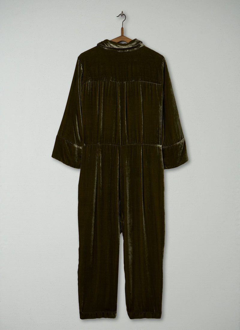 Reworn Silk Velvet Jumpsuit Size 18 (934) | Rich Olive