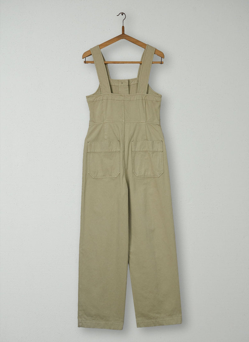 Reworn Herringbone Cotton Dungarees Size 12 (1612) | Stone