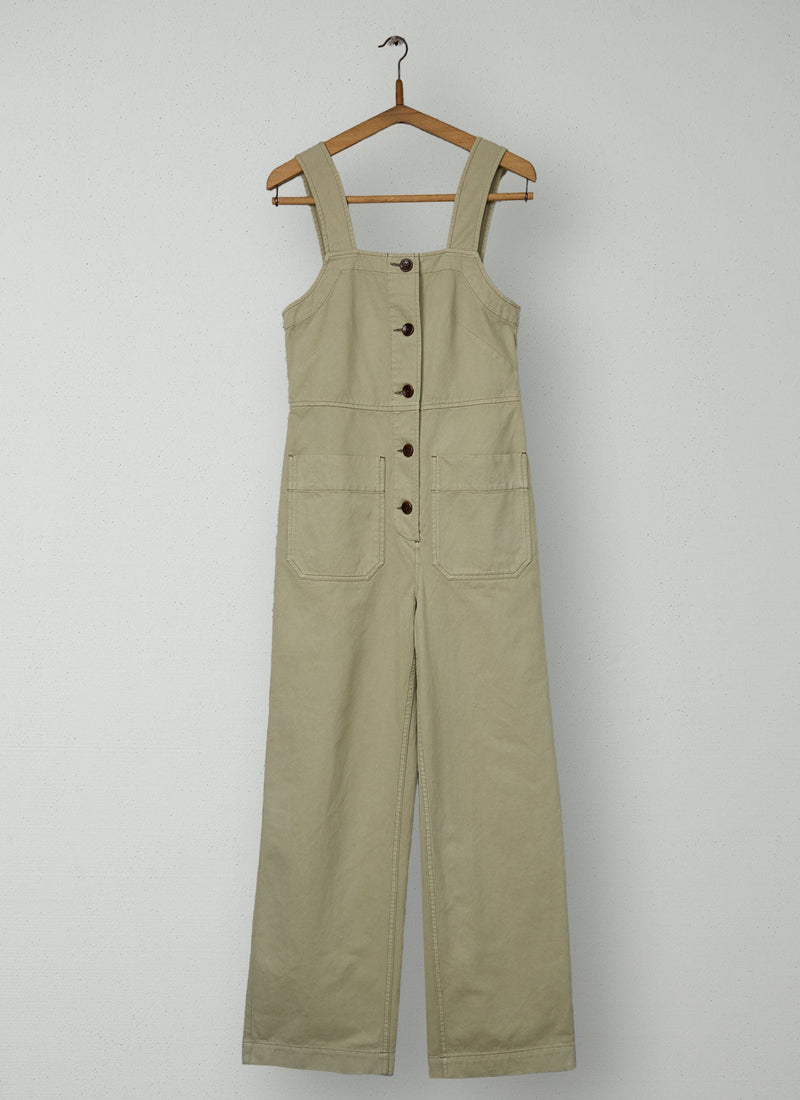 Reworn Herringbone Cotton Dungarees Size 6 (1358) | Stone
